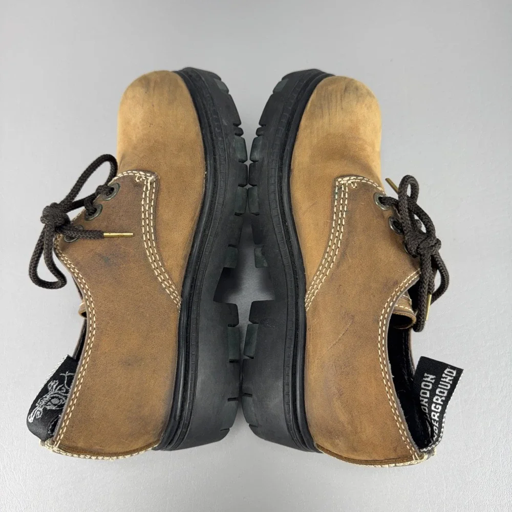 London Underground Brown Leather Chunky Lug Sole Oxford Y2K Steampunk Womens 7.5